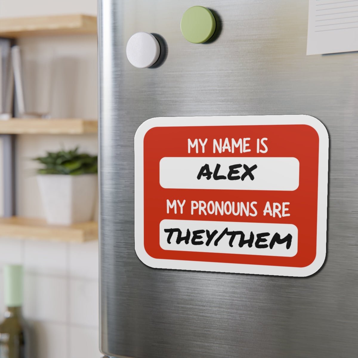 Custom Pronouns & Name Magnet Personalized — Red 'My Name Is / My Pronouns Are' Die-Cut Magnetic Label