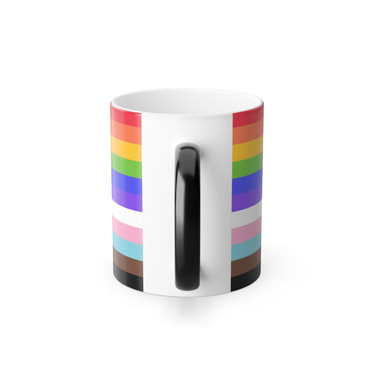 Progress Pride Flag Stripes LGBTQ+ Queer Ally Color Morphing Mug, 11oz