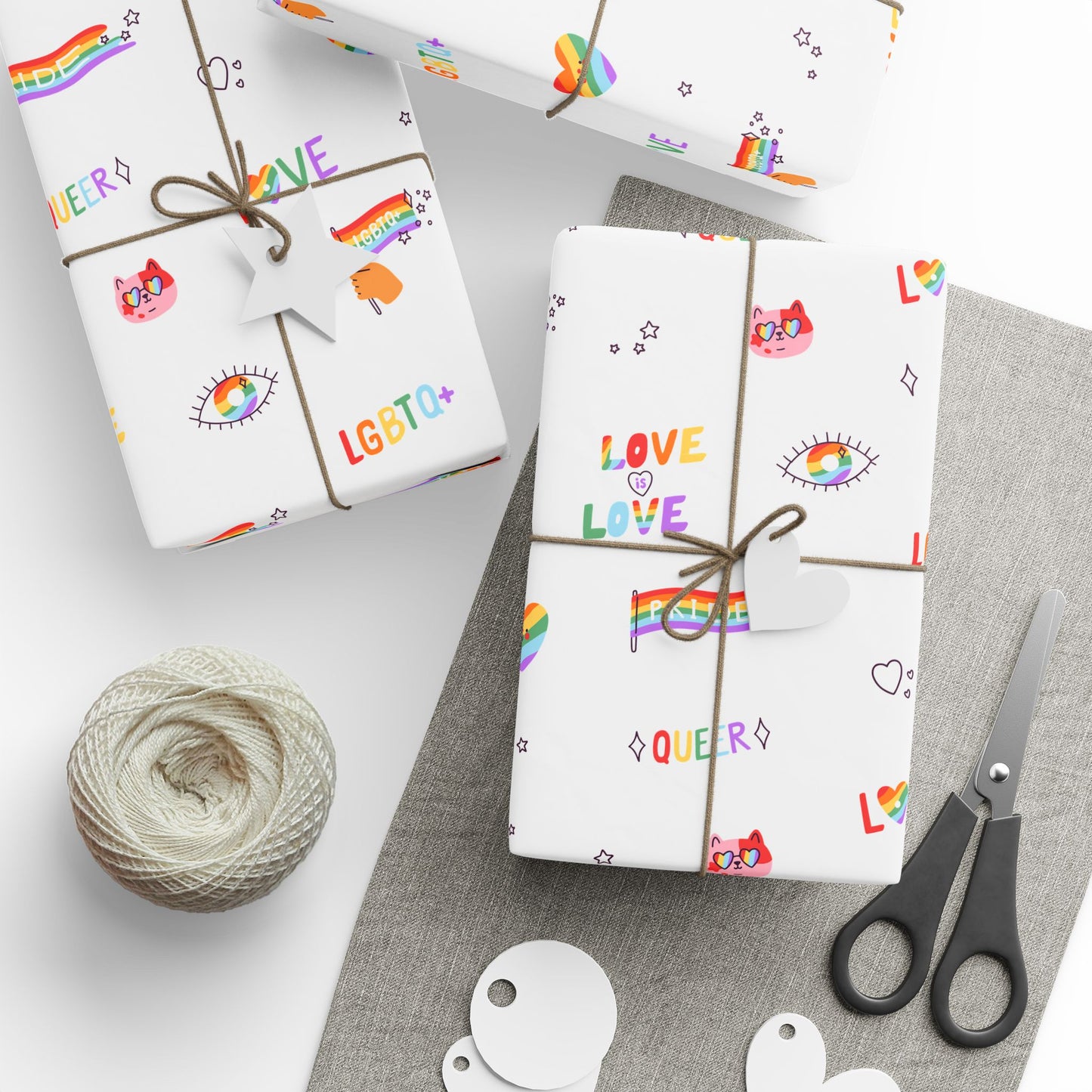 Pride Rainbow Icons Wrapping Paper Roll — LGBT Gift Wrap for Birthdays & Celebrations
