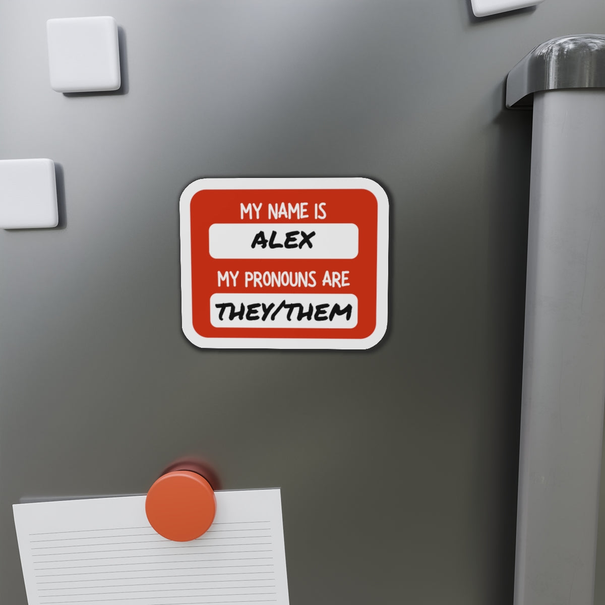 Custom Pronouns & Name Magnet Personalized — Red 'My Name Is / My Pronouns Are' Die-Cut Magnetic Label