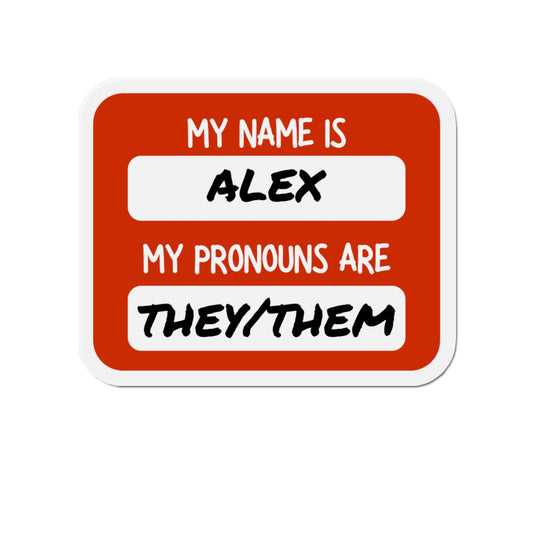 Custom Pronouns & Name Magnet Personalized — Red 'My Name Is / My Pronouns Are' Die-Cut Magnetic Label