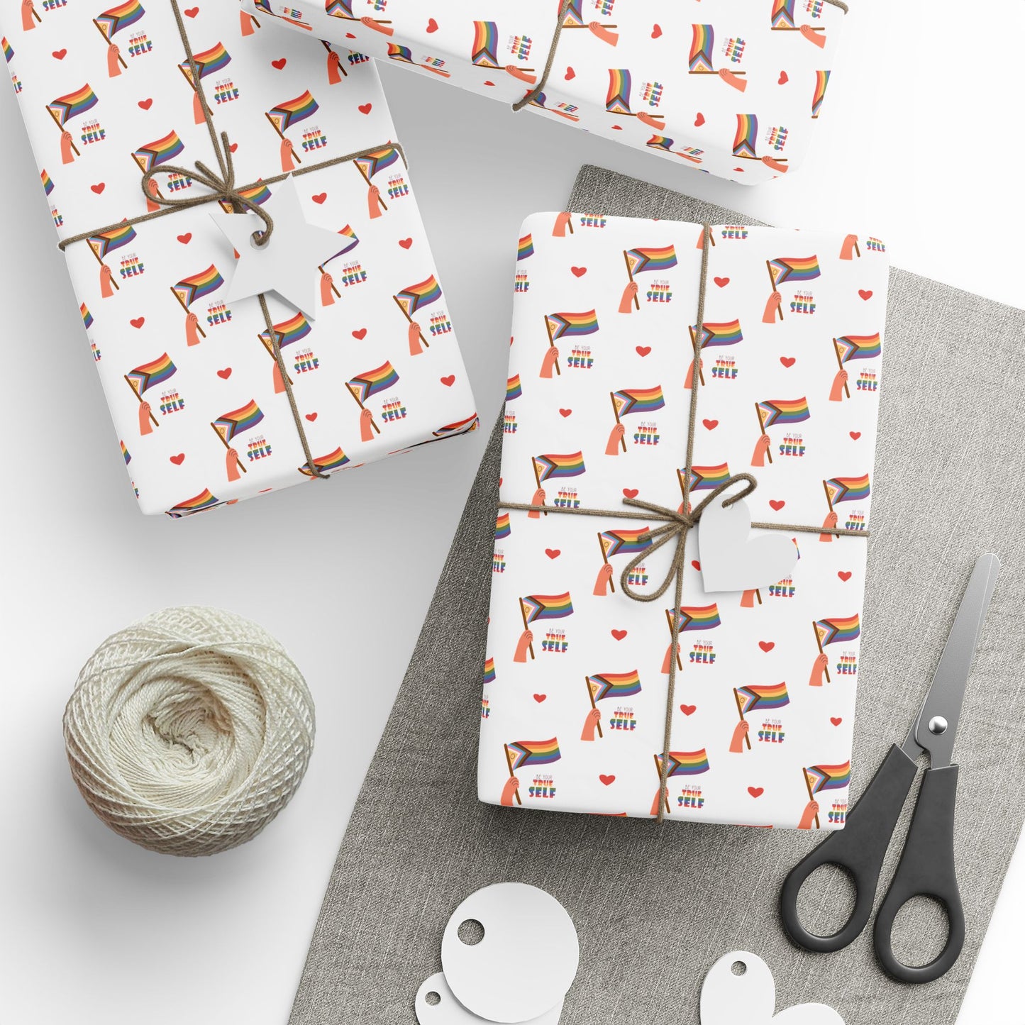 Pride Rainbow Icons Wrapping Paper Roll — LGBT Gift Wrap for Birthdays & Celebrations