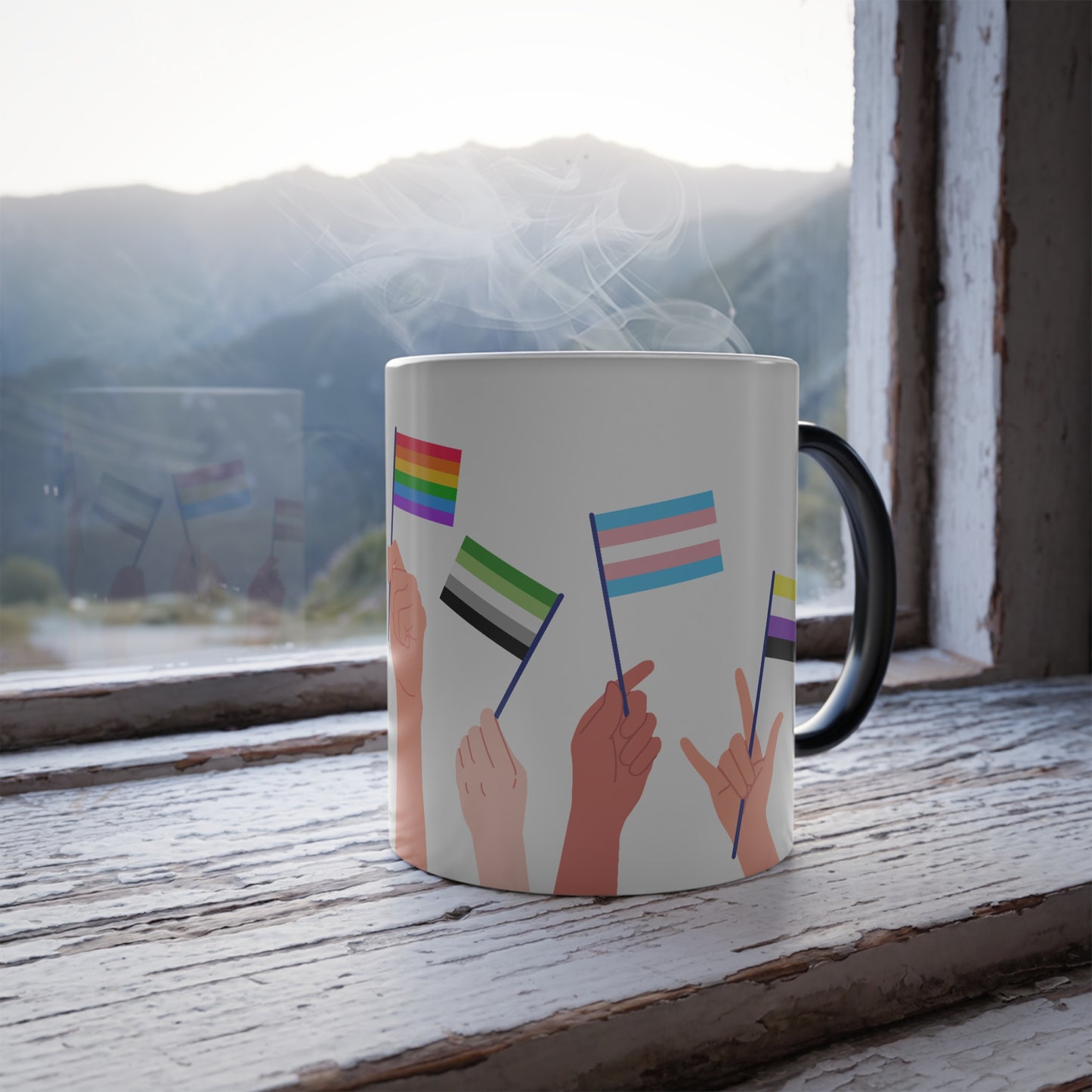 Pride Flag Color-Changing Mug — 11oz LGBTQ+ Support Heat Reveal