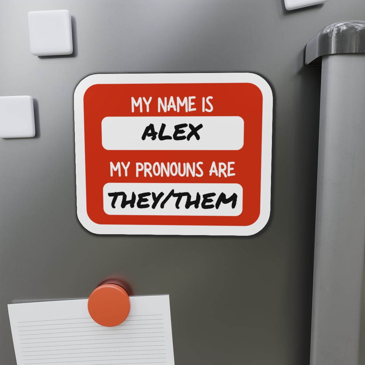 Custom Pronouns & Name Magnet Personalized — Red 'My Name Is / My Pronouns Are' Die-Cut Magnetic Label