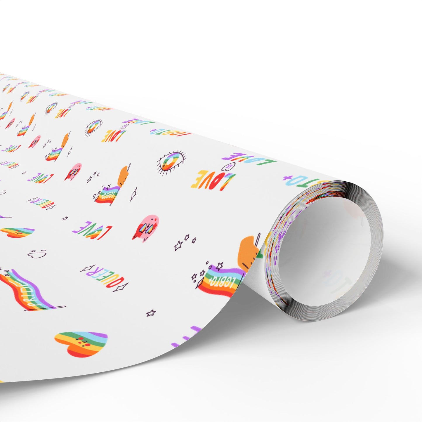 LGBTQ+ Pride Flag Love Is Love Rainbow Icons Wrapping Paper Roll —Queer Gift Wrap for Birthdays, Christmas, Holidays & Celebrations