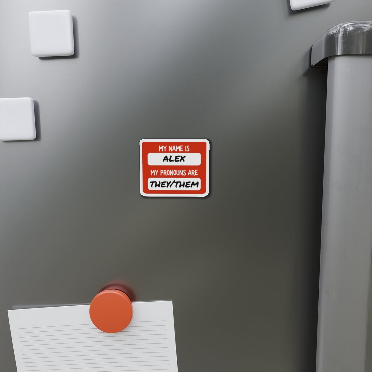 Custom Pronouns & Name Magnet Personalized — Red 'My Name Is / My Pronouns Are' Die-Cut Magnetic Label