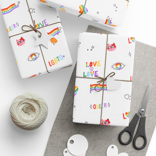 Pride Rainbow Icons Wrapping Paper Roll — LGBT Gift Wrap for Birthdays & Celebrations