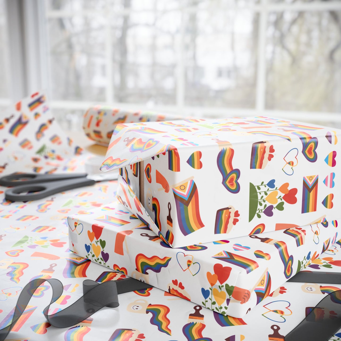Progress Pride Flag Lesbian Trans Pan Nonbinary Flag Wrapping Paper Roll — LGBTQ+ Queer Gift Wrap for Birthdays, Christmas, Holidays & Celebrations