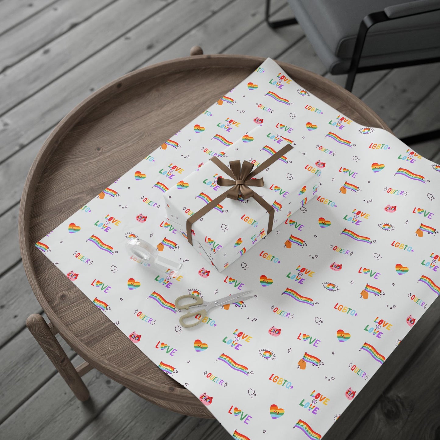 Pride Rainbow Icons Wrapping Paper Roll — LGBT Gift Wrap for Birthdays & Celebrations