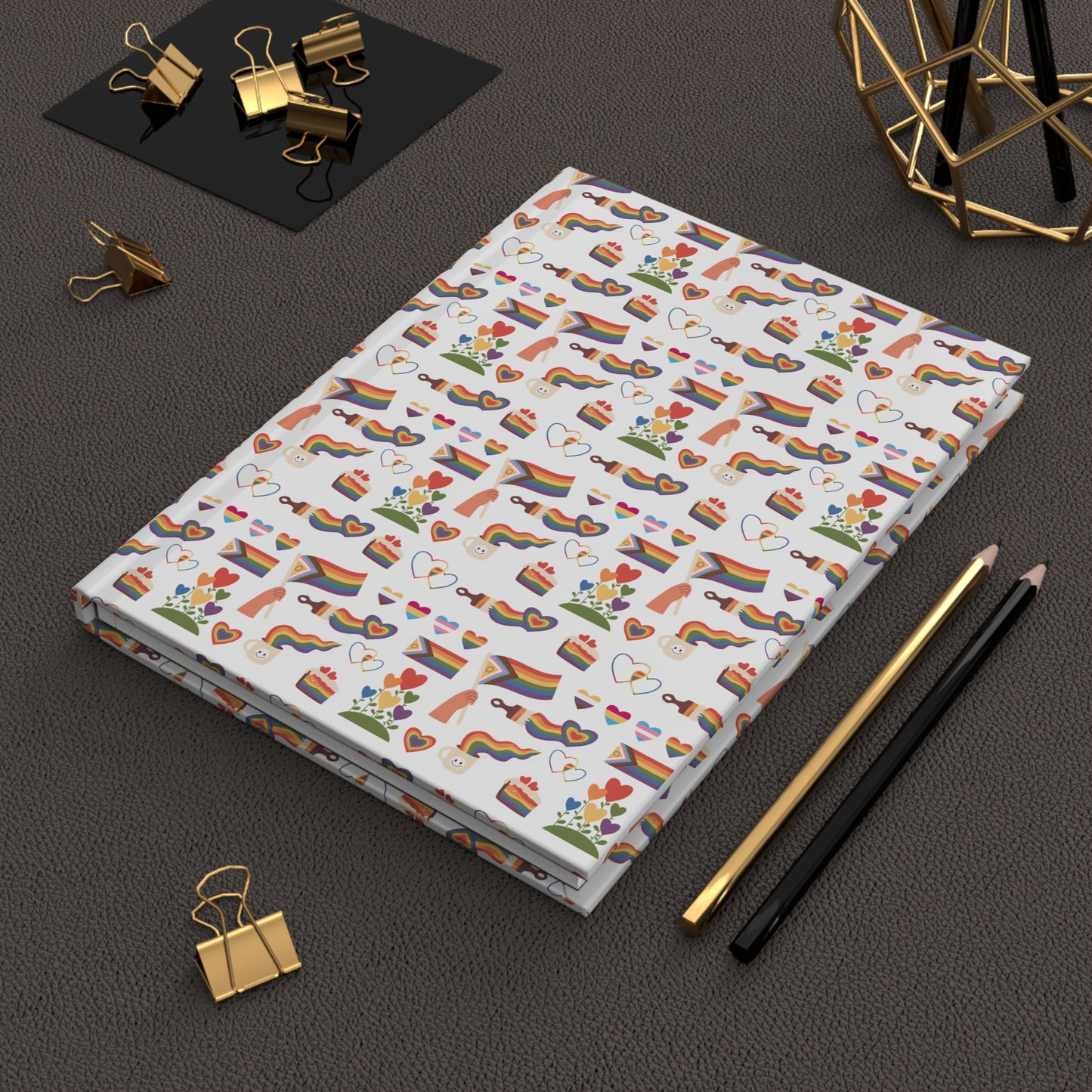 Pride Pattern Hardcover Journal — Rainbow Icons Matte Notebook