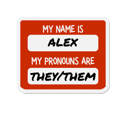 Custom Pronouns & Name Magnet Personalized — Red 'My Name Is / My Pronouns Are' Die-Cut Magnetic Label