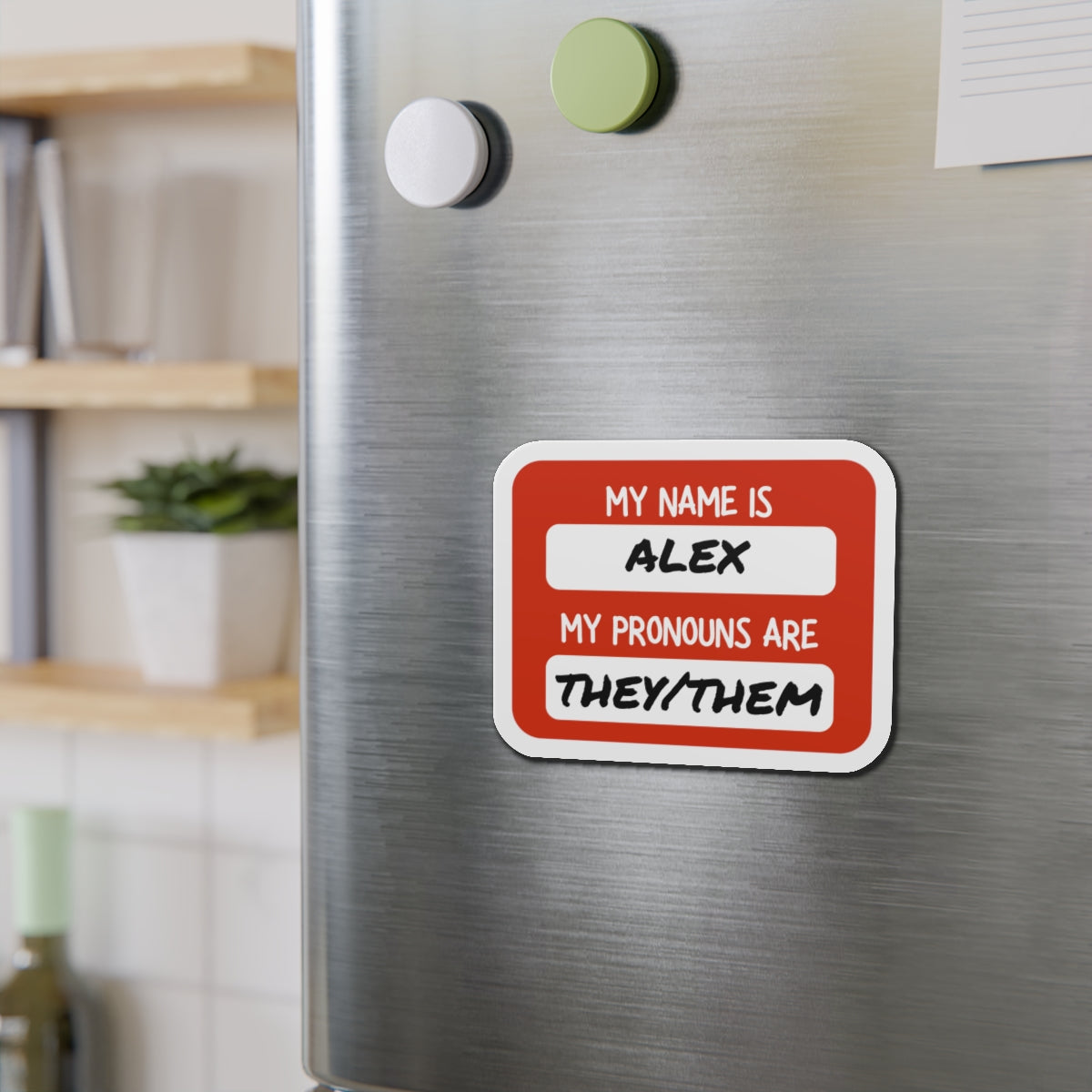 Custom Pronouns & Name Magnet Personalized — Red 'My Name Is / My Pronouns Are' Die-Cut Magnetic Label