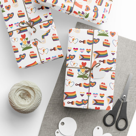 Progress Pride Flag Lesbian Trans Pan Nonbinary Flag Wrapping Paper Roll — LGBTQ+ Queer Gift Wrap for Birthdays, Christmas, Holidays & Celebrations