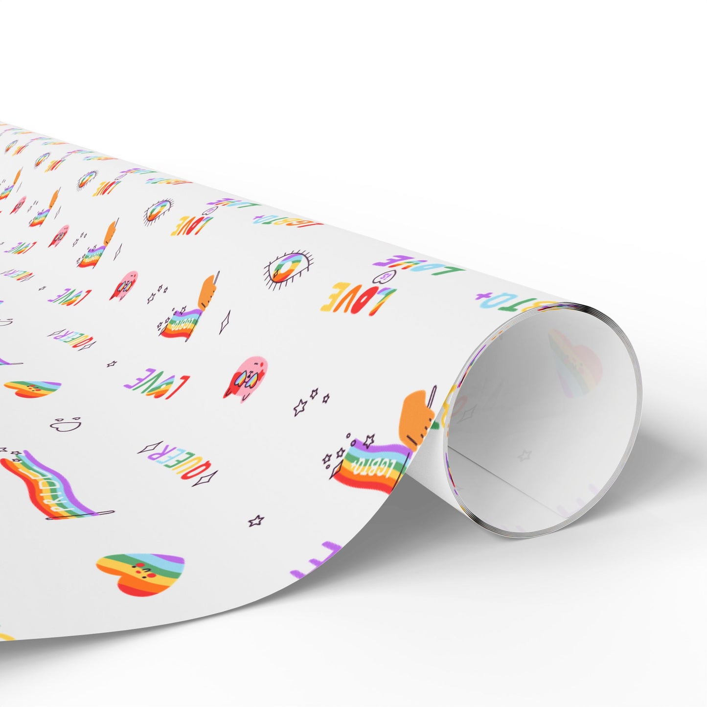 LGBTQ+ Pride Flag Love Is Love Rainbow Icons Wrapping Paper Roll —Queer Gift Wrap for Birthdays, Christmas, Holidays & Celebrations