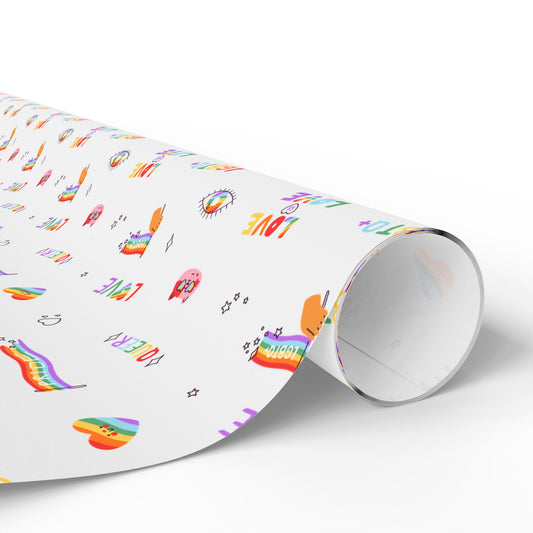LGBTQ+ Pride Flag Love Is Love Rainbow Icons Wrapping Paper Roll —Queer Gift Wrap for Birthdays, Christmas, Holidays & Celebrations