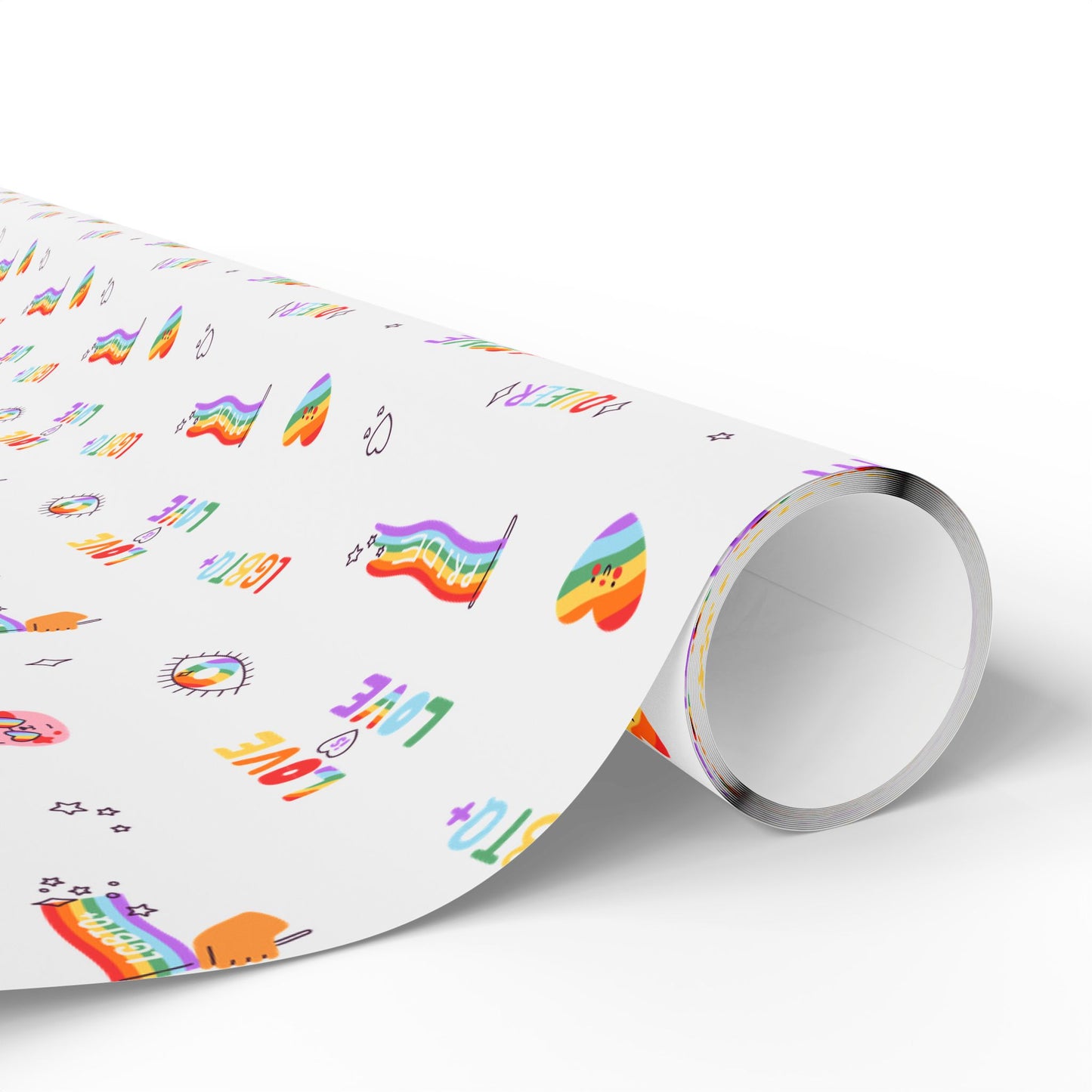 LGBTQ+ Pride Flag Love Is Love Rainbow Icons Wrapping Paper Roll —Queer Gift Wrap for Birthdays, Christmas, Holidays & Celebrations