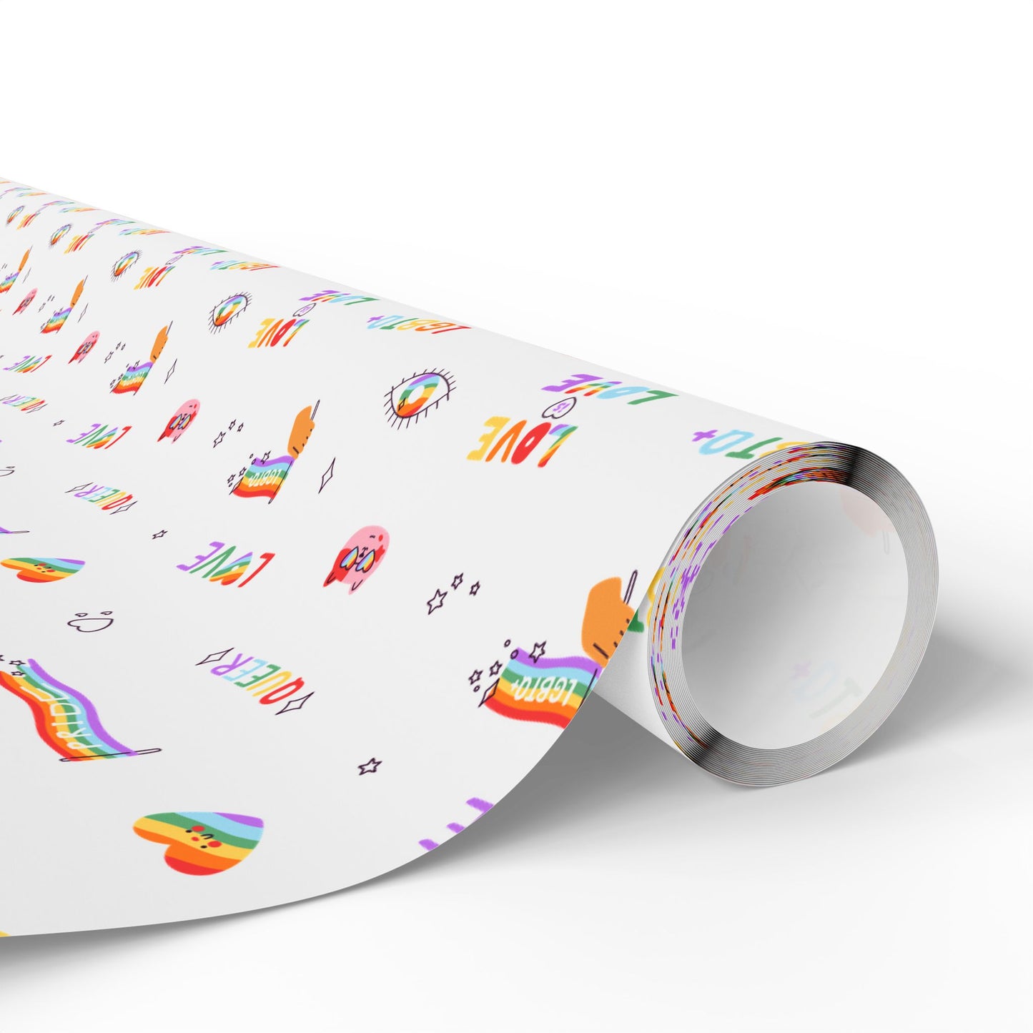LGBTQ+ Pride Flag Love Is Love Rainbow Icons Wrapping Paper Roll —Queer Gift Wrap for Birthdays, Christmas, Holidays & Celebrations