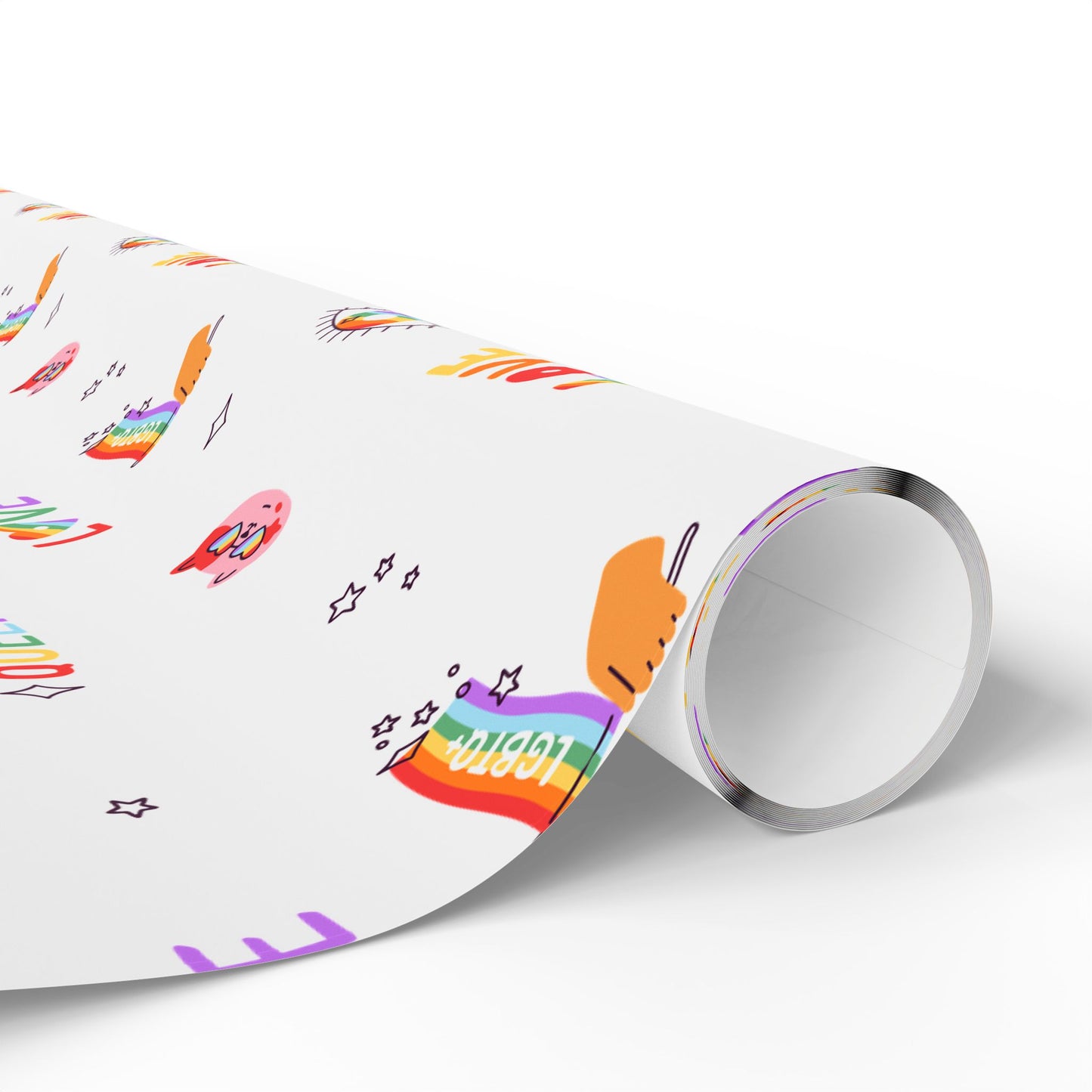 Pride Rainbow Icons Wrapping Paper Roll — LGBT Gift Wrap for Birthdays & Celebrations