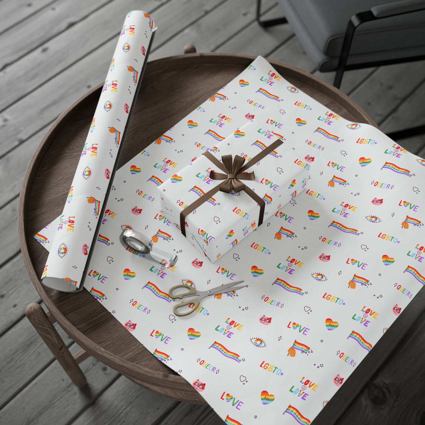 Pride Rainbow Icons Wrapping Paper Roll — LGBT Gift Wrap for Birthdays & Celebrations