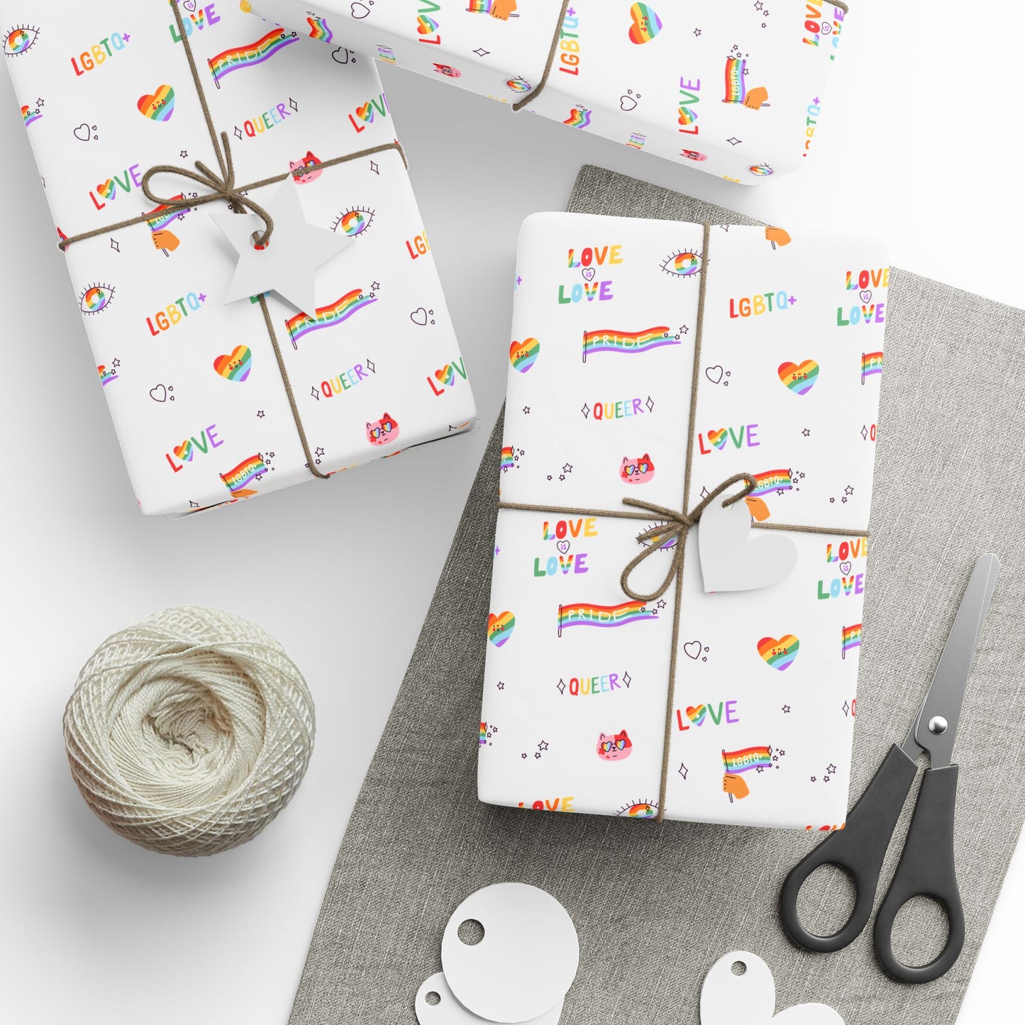 LGBTQ+ Pride Flag Love Is Love Rainbow Icons Wrapping Paper Roll —Queer Gift Wrap for Birthdays, Christmas, Holidays & Celebrations