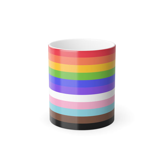 Progress Pride Flag Stripes LGBTQ+ Queer Ally Color Morphing Mug, 11oz